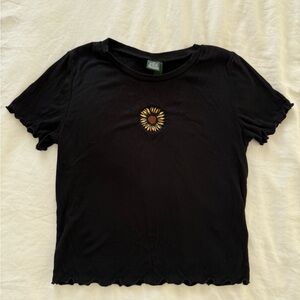 Wild Fable Black Tee with Sunflower Embroidery